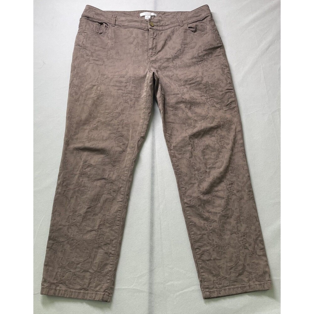 Chico's Women's Straight Leg Jeans Taupe Floral Jacquard Size 2, US L